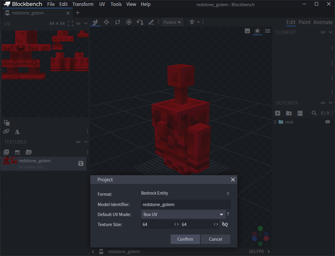 Redstone Golem Blockbench preview